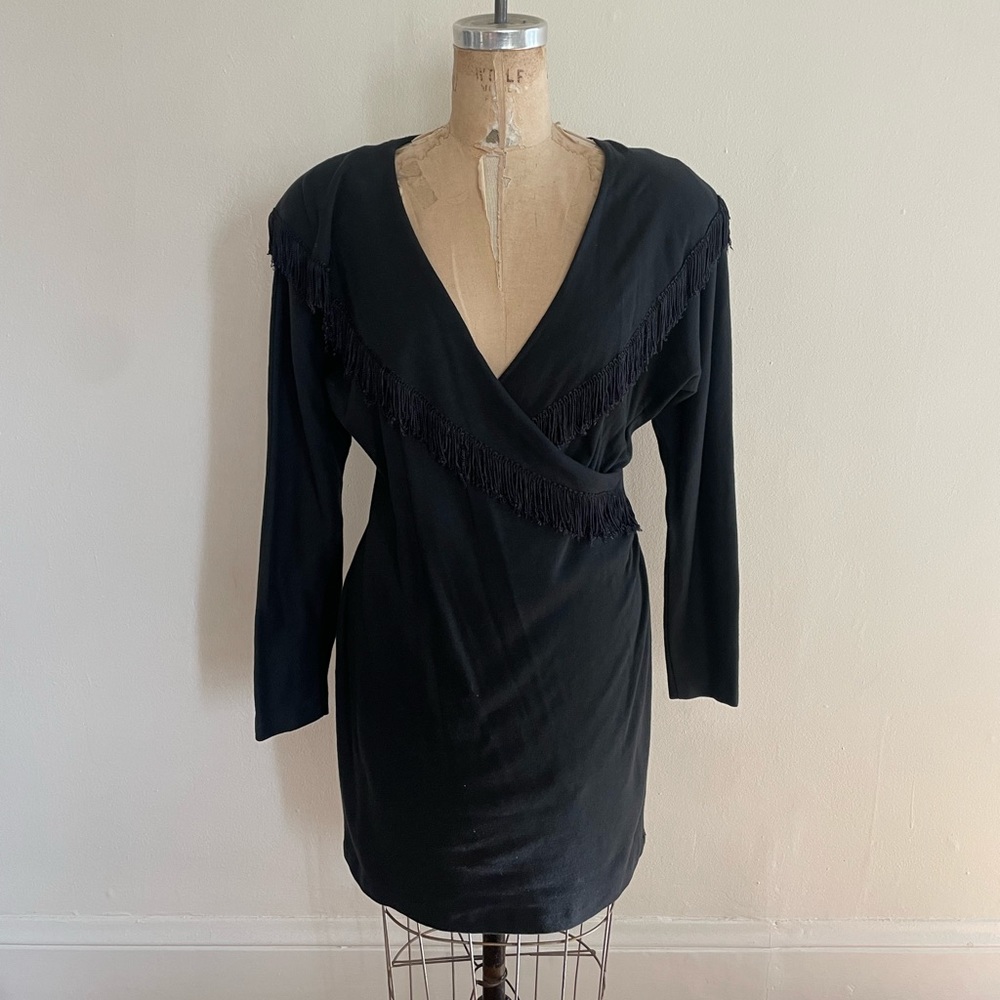 Vintage Knapp studio dress fringe western black large
